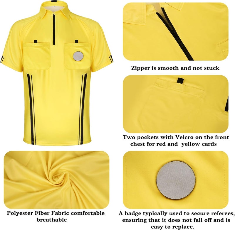 INFLATJOY Store 7 Pcs Soccer Referee Kit Costume Men Referee Shirt Shorts Soccer Ref Referee Cards Whistle Socks Flags Wristband - Image 3